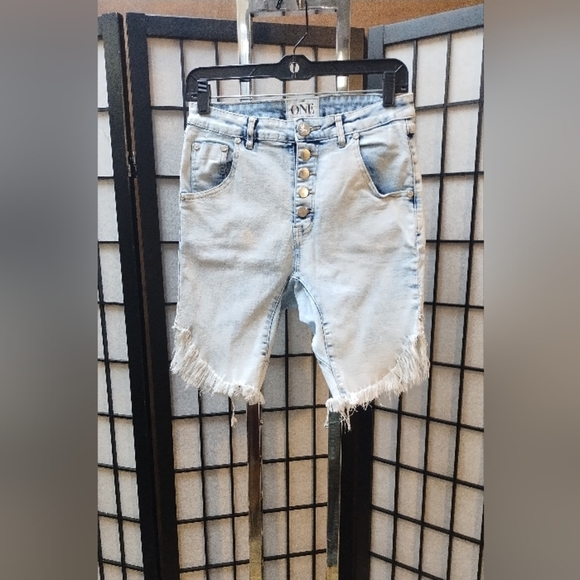 One Teaspoon Apollos Drop Crotch Long Line Denim Jean Shorts Women's sho… - Picture 1 of 6
